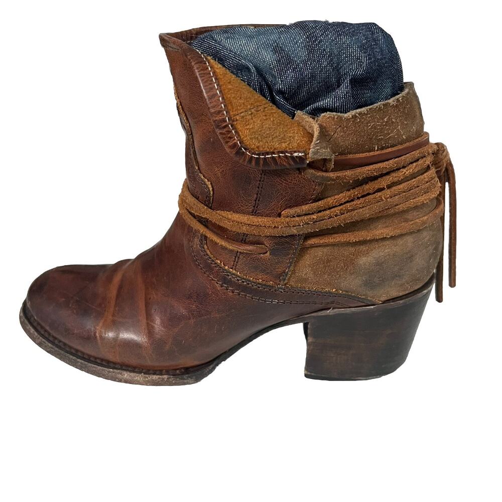 Freebird Boots Casey Womens 8 Cognac Distressed Leather Western Ankle Booties